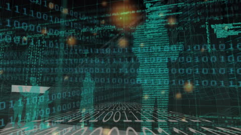 Futuristic Holographic Figures with Binary Code