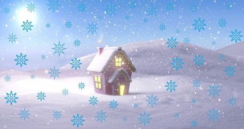 Cozy Cottage Glowing in Winter Wonderland Snow Scene