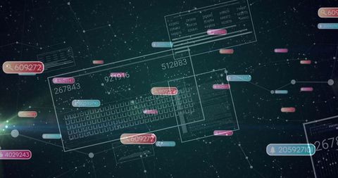 Futuristic Network Grid with Keyboard Blueprint and Data Nodes