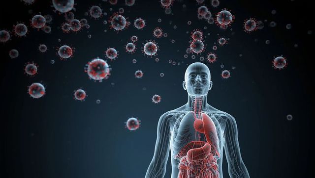 Futuristic concept of human anatomy guarded by viral invasion