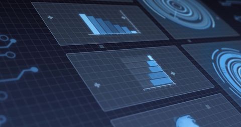Digital Data Processing on Virtual Screens in Abstract Interface - Download Free Stock Images Pikwizard.com