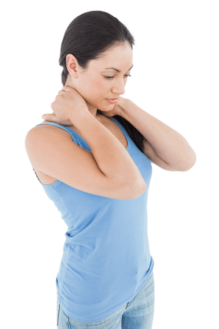 brunette woman with neck pain touching her neck transparent background - Download Free Stock Videos Pikwizard.com