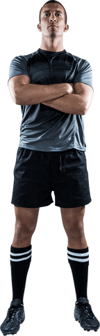 Confident Rugby Player Standing with Arms Crossed Transparent