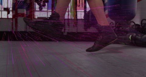 Dynamic jump rope workout legs in motion with pink light trails and gym copy space
