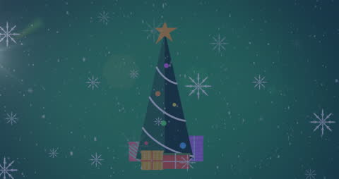 Festive Christmas Tree Animation with Falling Snow