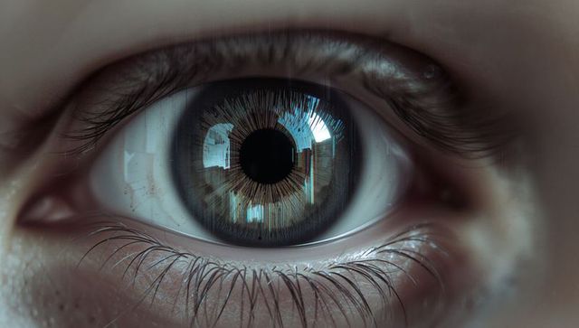 Revealing macro closeup of teal iris with high-detail pupil reflection and lashes