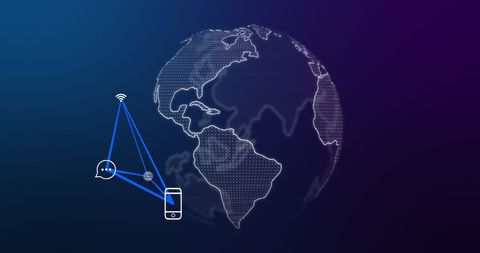 Smartphone connecting globally with digital network