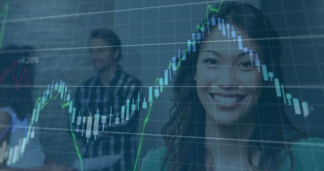 Smiling Businesswoman Analyzing Stock Market Data on Chart Graph Overlay - Download Free Stock Images Pikwizard.com