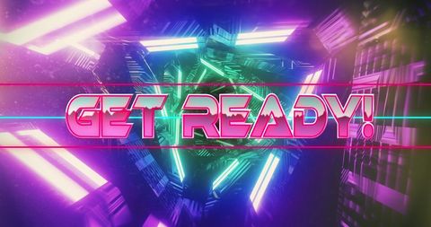 Neon tunnel get ready banner for gaming interface