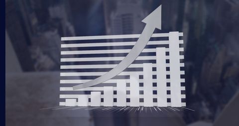 3D Bar Graph with Upward Arrow over Cityscape Background - Download Free Stock Images Pikwizard.com