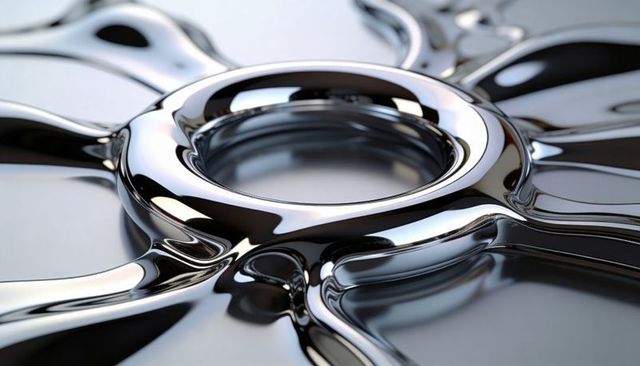 Shining chrome hub with radial spokes and mirror reflections for industrial design