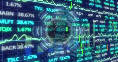 Futuristic digital stock market interface with data analysis