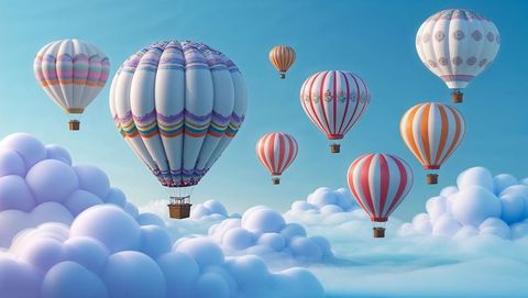 Vibrant hot air balloons adventure above the clouds