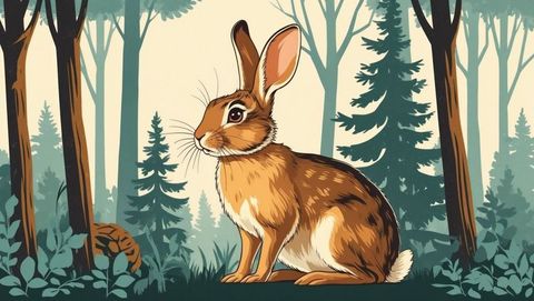 Illustrative wild cottontail rabbit in lush forest clearing
