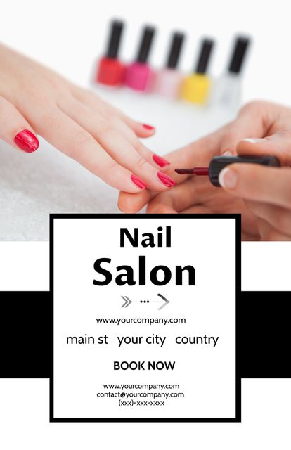 Ideal for promoting beauty services, highlighting the meticulous nature of a professional manicure with a close-up image. Great for nail salons, spa services, beauty blogs, and social media marketing showcasing new nail polish colors or special offers.