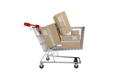 Transparent Shopping Trolley with Paper Boxes Illustration