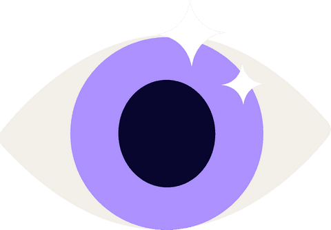Minimalist lavender eye with sparkles on transparent background