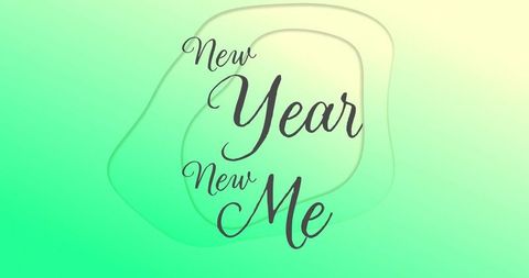 New year new me lettering on pastel green gradient with layered organic shapes