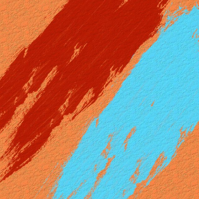 Abstract design depicting vibrant red and blue brush strokes against an orange textured backdrop. Ideal for use in modern art projects, digital backgrounds, print designs, or as a piece of contemporary wall art.