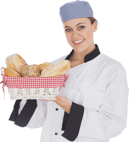 young woman chef holding transparent bread basket smiling - Download Free Stock Videos Pikwizard.com