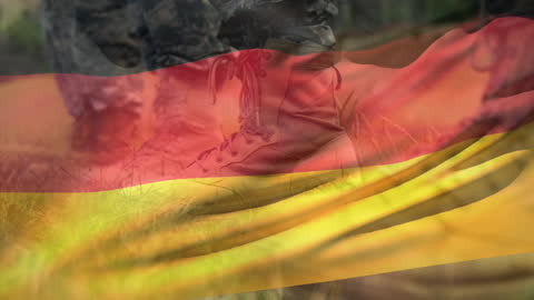 German Flag Overlay with Soldiers in Motion