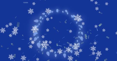 Snowflakes and Festive Lights on Blue Winter Wonderland Background