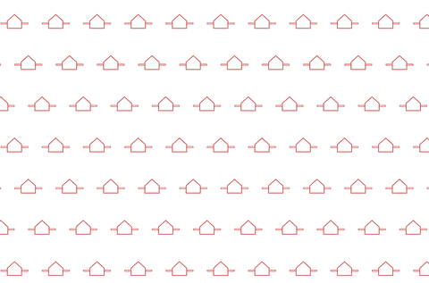 Seamless red house pattern on transparent background