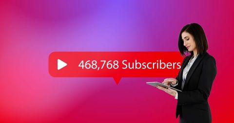 Businesswoman Using Tablet with Growing Subscribers Counter - Download Free Stock Images Pikwizard.com
