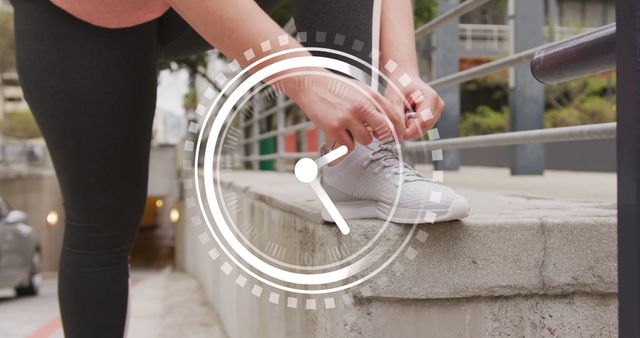 Person Tying Running Shoes Ready for Outdoor Workout with Timer Overlay - Download Free Stock Images Pikwizard.com