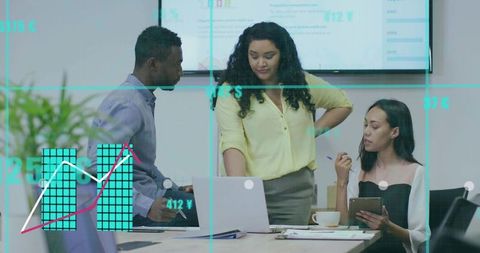 Business Team Analyzing Data Visualization Charts in Modern Office