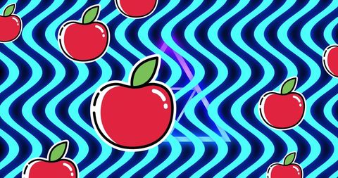 Vibrant Apples on Wavy Blue Abstraction