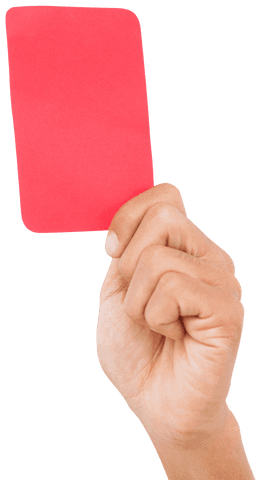 Transparent referee hand holding red card for penalty or ban