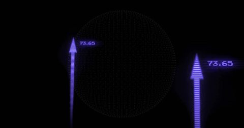 Digital network of economic growth with rising arrows