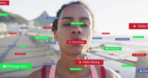 Mindful Jogger Amid Digital Notification Overlays