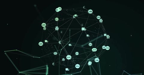 Abstract Digital Network with Symbols on Dark Background - Download Free Stock Images Pikwizard.com