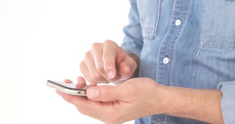 Hands Typing on Smartphone with Blue Shirt - Download Free Stock Images Pikwizard.com