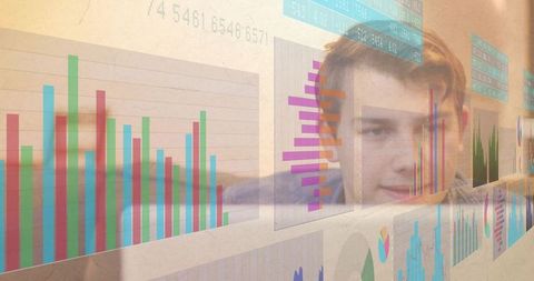 Analyst Utilizing Transparent Touchscreen for Data Analytics