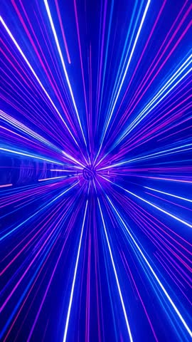 Bursting Neon Light Tunnel Pulsing Through Blue Purple Hyperspace Motion - Vertical Video