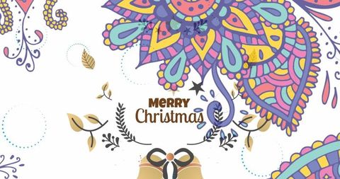 Floral Merry Christmas Greeting with Gold Bells - Download Free Stock Images Pikwizard.com
