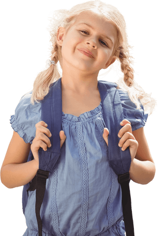 Happy Blonde Girl with Backpack Smiling, Transparent Background