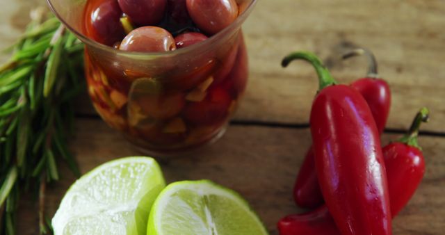 Fresh Ingredients for Mediterranean Cuisine with Herbs, Lime, Peppers and Olives - Download Free Stock Images Pikwizard.com