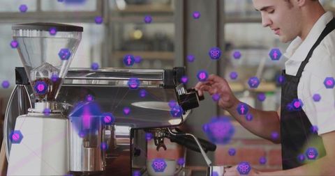 Barista Crafting Coffee Drink Floating Tech Icons Cafe