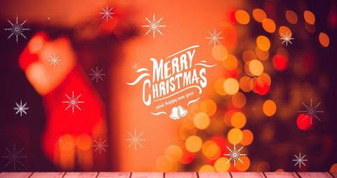 Festive Christmas Background with Blurred Christmas Tree and Snowflakes