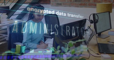 Administrator Analysing Encrypted Data Transfer in Modern Office - Download Free Stock Images Pikwizard.com