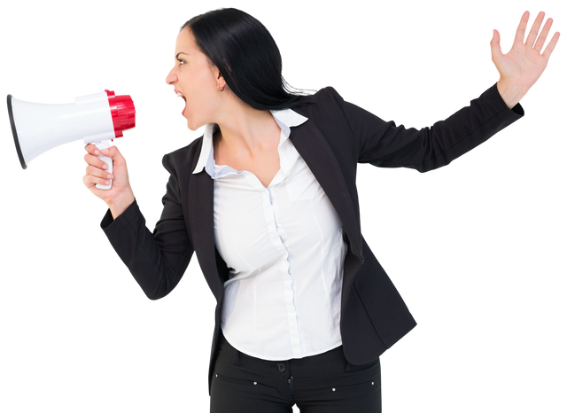 Transparent businesswoman shouting with megaphone - Download Free Stock Videos Pikwizard.com