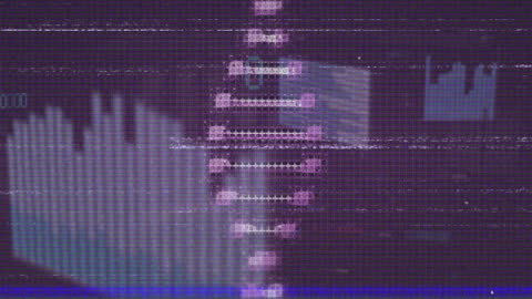 Glitch Effect Over DNA Structure and Data Graphics