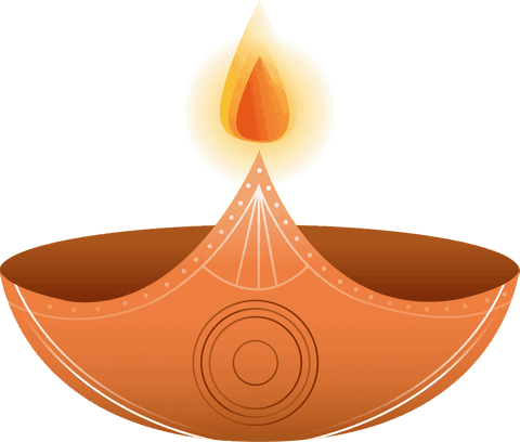 Traditional oil lamp glowing with stylized flame on transparent background