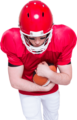 American football player with ball in action transparent background