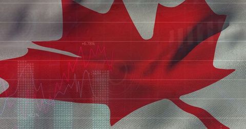 Canada Flag with Financial Data Trends Overlay