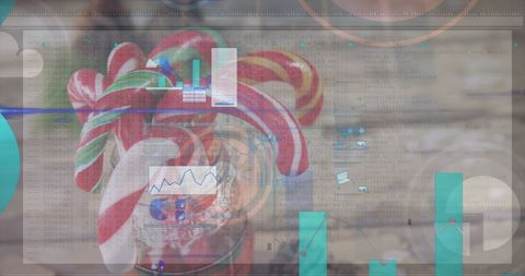 Festive Christmas Candy Canes Overlaid with Digital Data